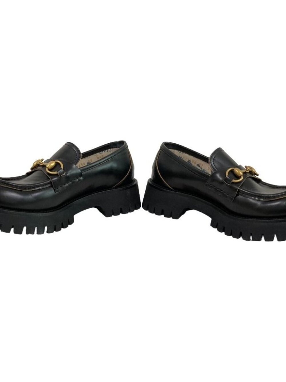 Gucci Lug Sole Bee Embroidery Horsebit Loafers 37 Black - Picture 4 of 12